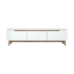 Meuble TV Apatite, Buffet de salon, Armoire basse pour TV, Base murale de rangement, 180x35h49 cm, Blanc et Noyer