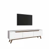 Meuble TV Apatite, Buffet de salon, Armoire basse pour TV, Base murale de rangement, 180x35h49 cm, Blanc et Noyer