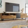 Meuble TV avec 2 Compartiments ouverts et 2 Tiroirs - MDF et Métal - 180x38x50 cm - Naturel