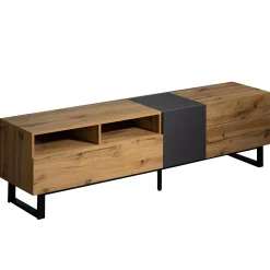 Meuble TV avec 2 Compartiments ouverts et 2 Tiroirs - MDF et Métal - 180x38x50 cm - Naturel