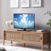 Meuble TV avec 2 Portes Coulissantes Décor Rotin - L138 cm