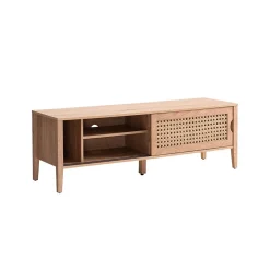 Meuble TV avec 2 Portes Coulissantes Décor Rotin - L138 cm