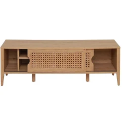 Meuble TV avec 2 Portes Coulissantes Décor Rotin - L138 cm