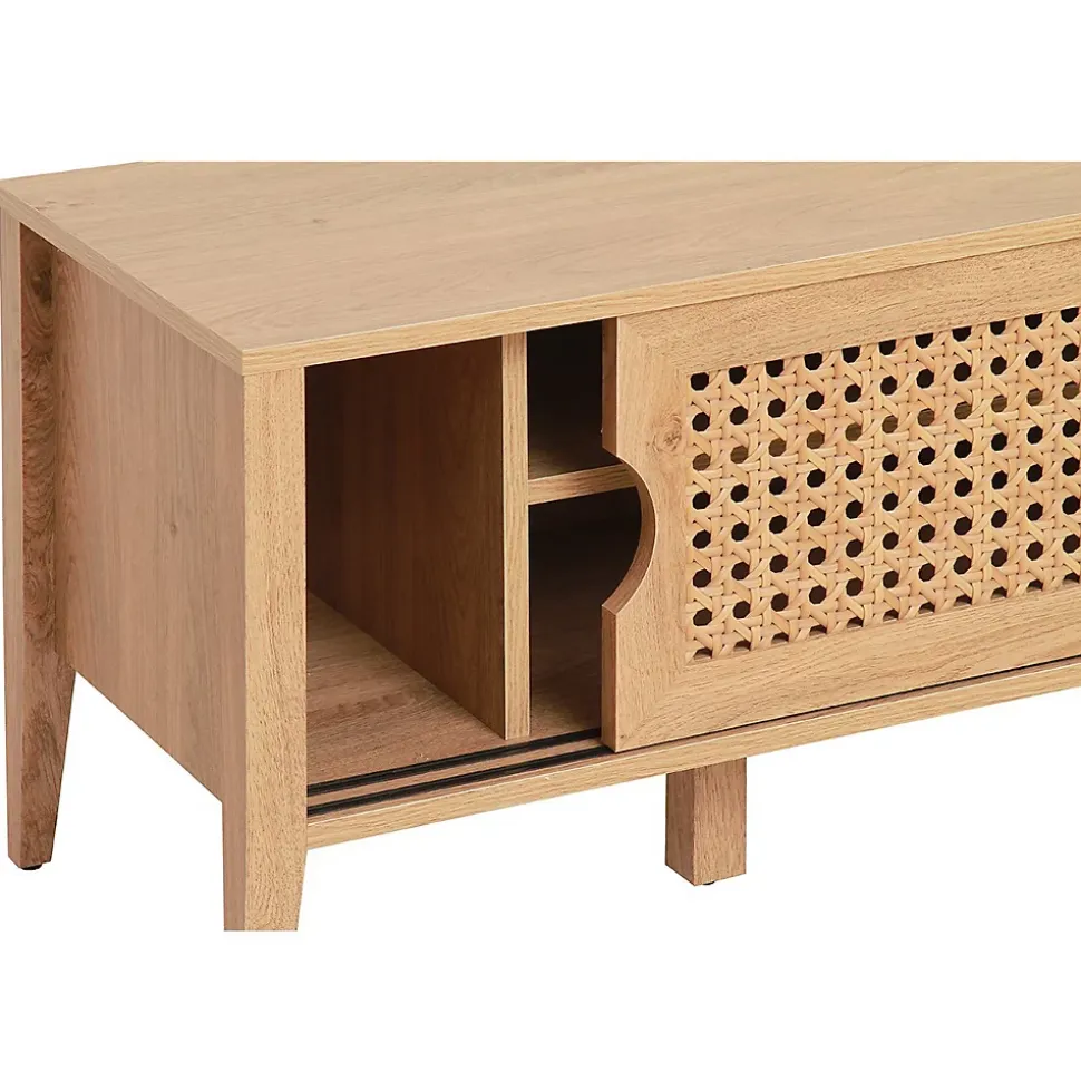 Meuble TV avec 2 Portes Coulissantes Décor Rotin - L138 cm