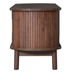 Meuble TV avec 2 portes coulissantes et 1 porte battante centrale, structure MDF à 5 pieds, 165x39,5x46 cm, brun