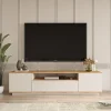Meuble TV avec 3 portes et 1 niche - Beige et naturel - LOTULA