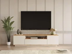 Meuble TV avec 3 portes et 1 niche - Beige et naturel - LOTULA