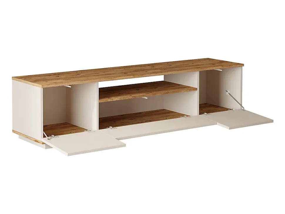 Meuble TV avec 3 portes et 1 niche - Beige et naturel - LOTULA