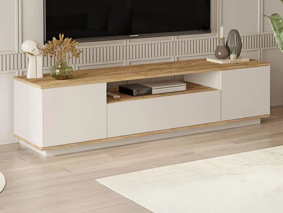 Meuble TV avec 3 portes et 1 niche - Beige et naturel - LOTULA