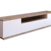 Meuble TV avec 3 portes et 1 niche - Blanc et naturel - LOTULA