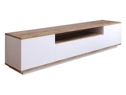 Meuble TV avec 3 portes et 1 niche - Blanc et naturel - LOTULA