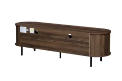 Meuble TV avec 2 Tiroirs et Compartiments Semi-Ouverts, Design Minimaliste MDF avec Pieds Métal - 160x40x48 cm - Noyer
