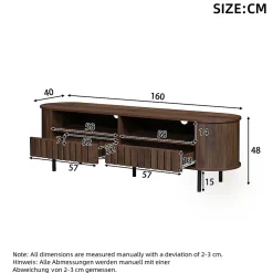 Meuble TV avec 2 Tiroirs et Compartiments Semi-Ouverts, Design Minimaliste MDF avec Pieds Métal - 160x40x48 cm - Noyer