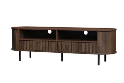 Meuble TV avec 2 Tiroirs et Compartiments Semi-Ouverts, Design Minimaliste MDF avec Pieds Métal - 160x40x48 cm - Noyer