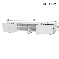 Meuble TV avec 4 Tiroirs et 2 Portes, Rangements Fonctionnels en MDF et Panneaux de Particules - 175x38x37 cm Blanc