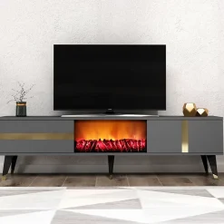 Meuble TV avec cheminée LED 150cm gris anthracite - SUNY