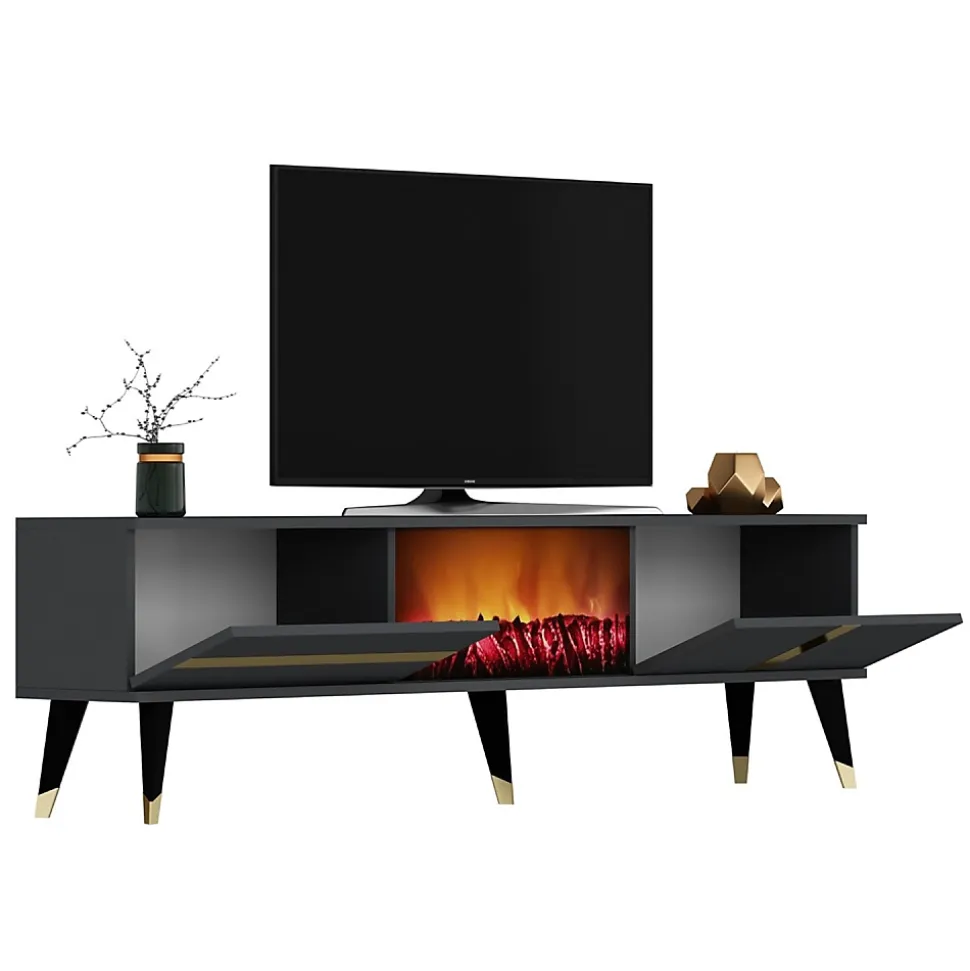 Meuble TV avec cheminée LED 150cm gris anthracite - SUNY