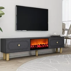 Meuble TV avec cheminée LED 150cm gris anthracite - FYRI