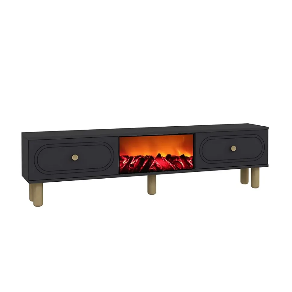 Meuble TV avec cheminée LED 150cm gris anthracite - FYRI