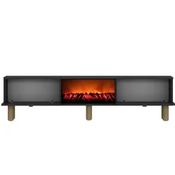 Meuble TV avec cheminée LED 150cm gris anthracite - FYRI