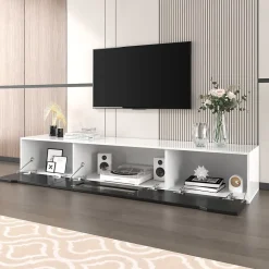 Meuble TV avec Éclairage LED - 3 Compartiments de Rangement - Panneau de Particules (MDF) - 180 x 35 x 30 cm - Noir et Blanc