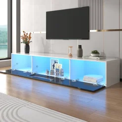 Meuble TV avec Éclairage LED - 3 Compartiments de Rangement - Panneau de Particules (MDF) - 180 x 35 x 30 cm - Noir et Blanc