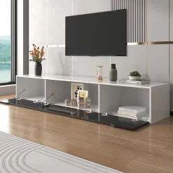 Meuble TV avec Éclairage LED - 3 Compartiments de Rangement - Panneau de Particules (MDF) - 180 x 35 x 30 cm - Noir et Blanc