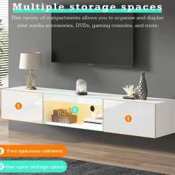 Meuble TV avec Éclairage LED et Commande Bluetooth App - Façade Haut Brillant - Panneau de Particules - 160 x 31 x 22 cm - Blanc