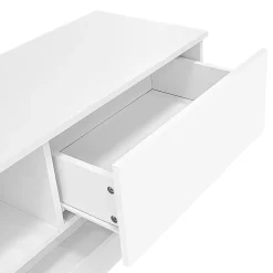 Meuble TV avec LED et 2 Tiroirs - Façades Brillantes - Panneau de Particules - 160 x 35 x 40,5 cm - Blanc