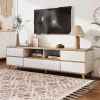 Meuble TV avec Rangements - Style Maison de Campagne pour Salon Moderne et Rustique, Bois Clair et Blanc, 175x37x51 cm