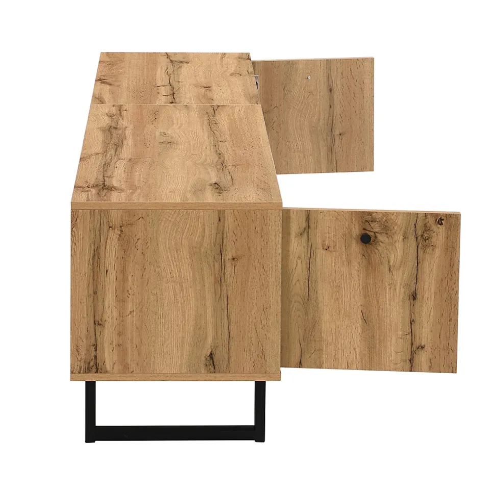 Meuble TV avec Séparation en Verre et Éclairage LED - design Bicolore Bois et Gris Anthracite, Contemporain, 190x40x50 cm