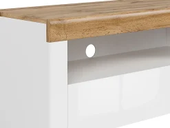 Meuble TV avec tiroir et étagère,coloris Blanc/Chêne wotan - Longueur 106 x Profondeur 42 x Hauteur 50,5 cm