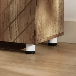 Meuble TV banc TV design - 2 portes, 2 étagères, niche tiroir - effet bois doré