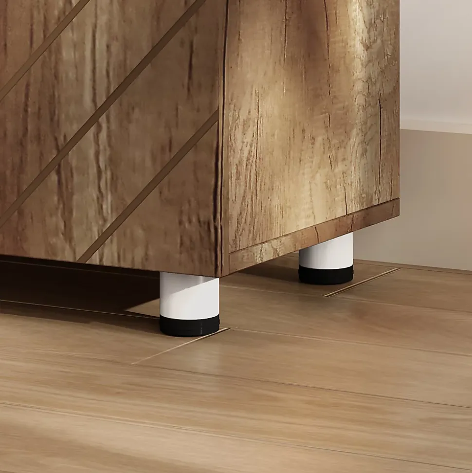 Meuble TV banc TV design - 2 portes, 2 étagères, niche tiroir - effet bois doré