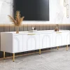 Meuble TV Bas design - avec Portes Texturées et Rangement Moderne, MDF, Pieds Dorés, Blanc, 170x35x47,5 cm