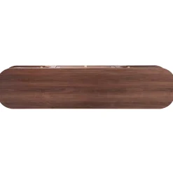 Meuble TV Bas en Bois Naturel avec Portes Coulissantes et Tiroirs - Style Rustique et Détails en Rotin - 170x39,5x46 cm - Marron
