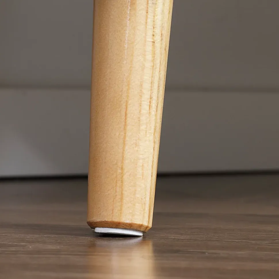 Meuble TV bas sur pied style scandinave 2 portes niche tiroir piètement effilé incliné bois panneaux blanc aspect bois clair
