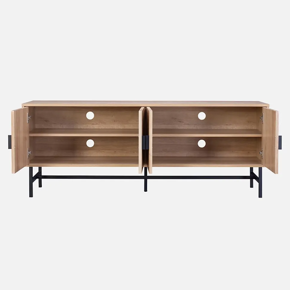 Meuble TV. Bazalt. effet chêne. quatre portes. deux étagères. L 157.5 x l 39 x H 60cm