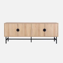 Meuble TV. Bazalt. effet chêne. quatre portes. deux étagères. L 157.5 x l 39 x H 60cm