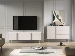 Meuble TV beige cachemire 2 portes avec abattant 160 cm LOPPA