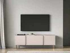 Meuble TV beige cachemire 2 portes avec abattant 160 cm LOPPA