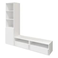 Meuble TV blanc 1 porte 2 tiroirs GoodHome Atomia H. 187,5 x L. 200 x P. 47 cm
