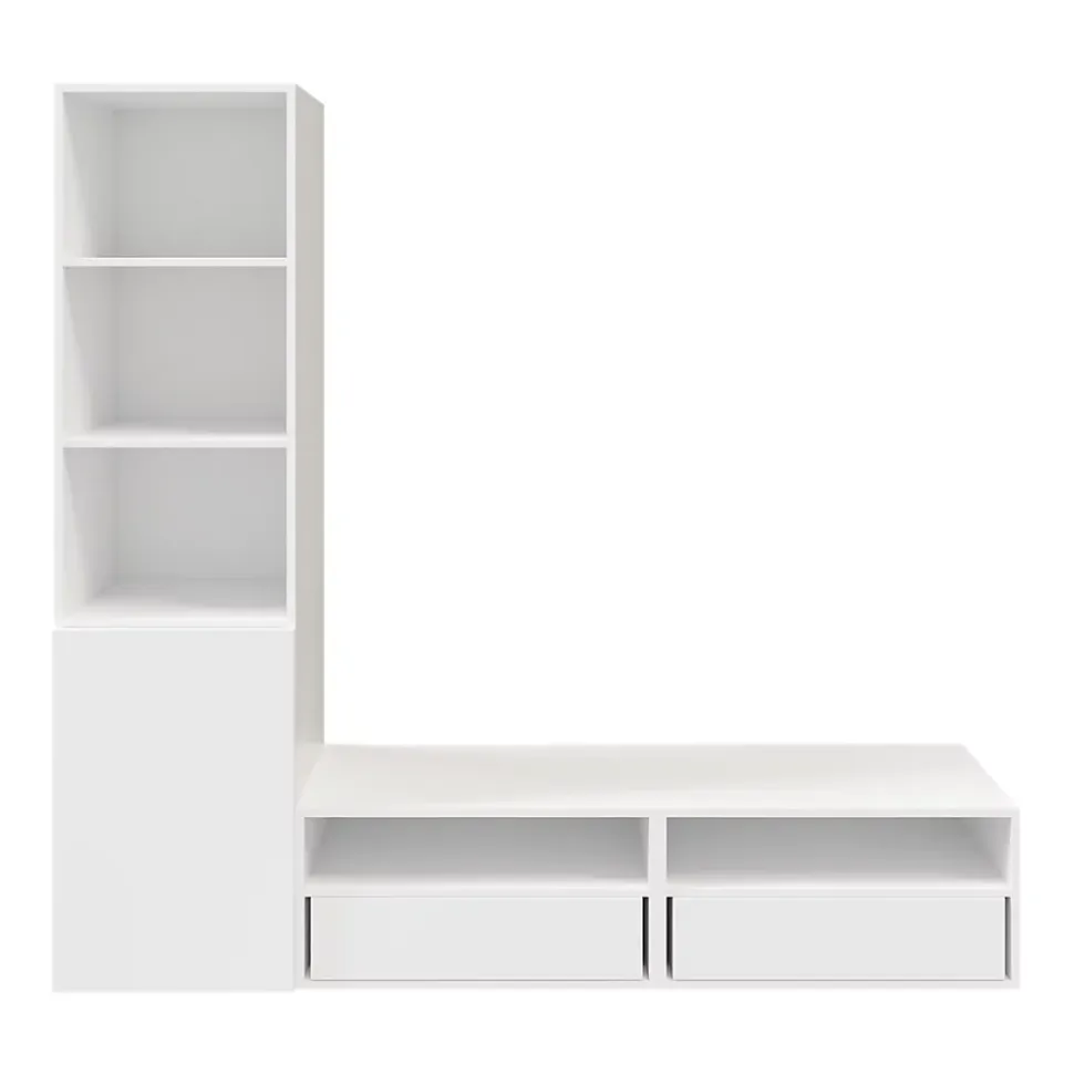 Meuble TV blanc 1 porte 2 tiroirs GoodHome Atomia H. 187,5 x L. 200 x P. 47 cm