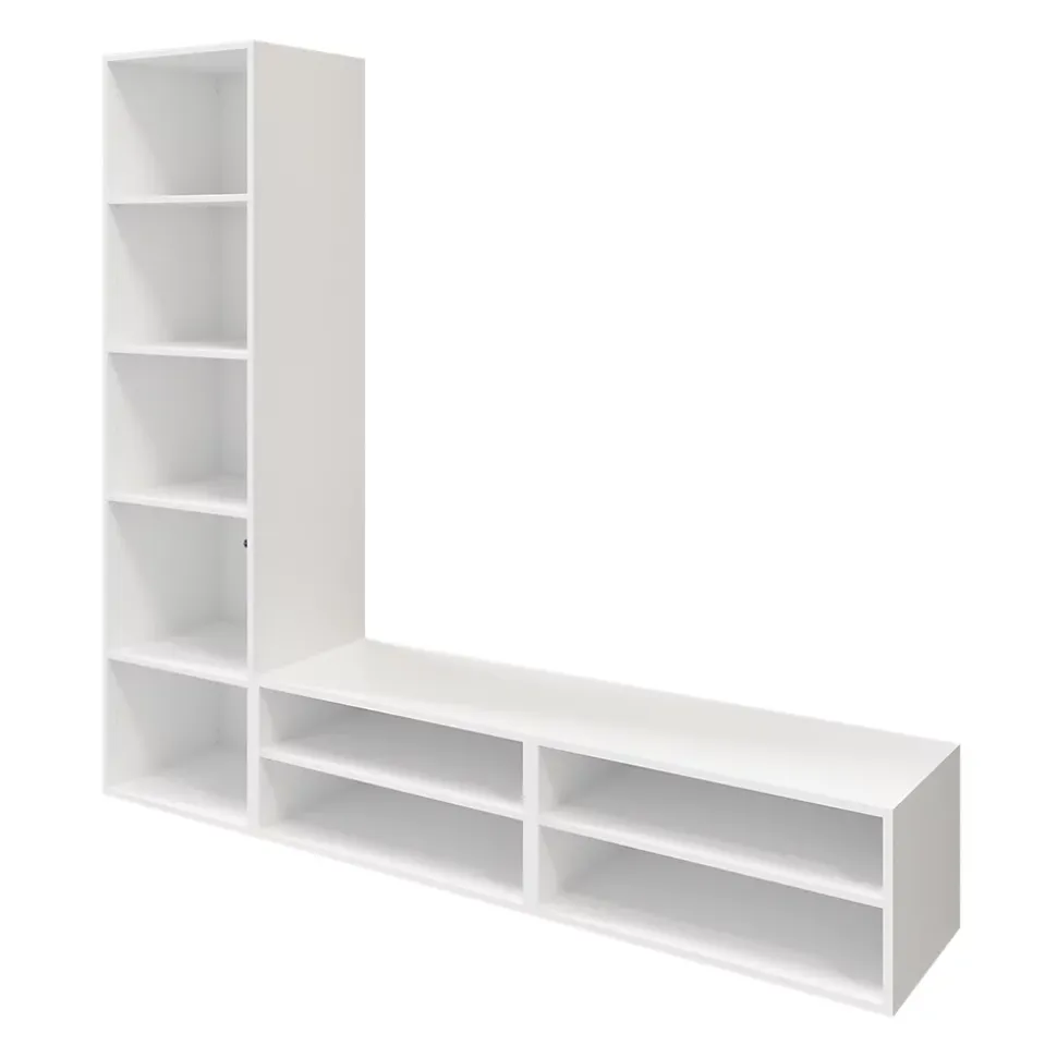 Meuble TV blanc 1 porte 2 tiroirs GoodHome Atomia H. 187,5 x L. 200 x P. 47 cm