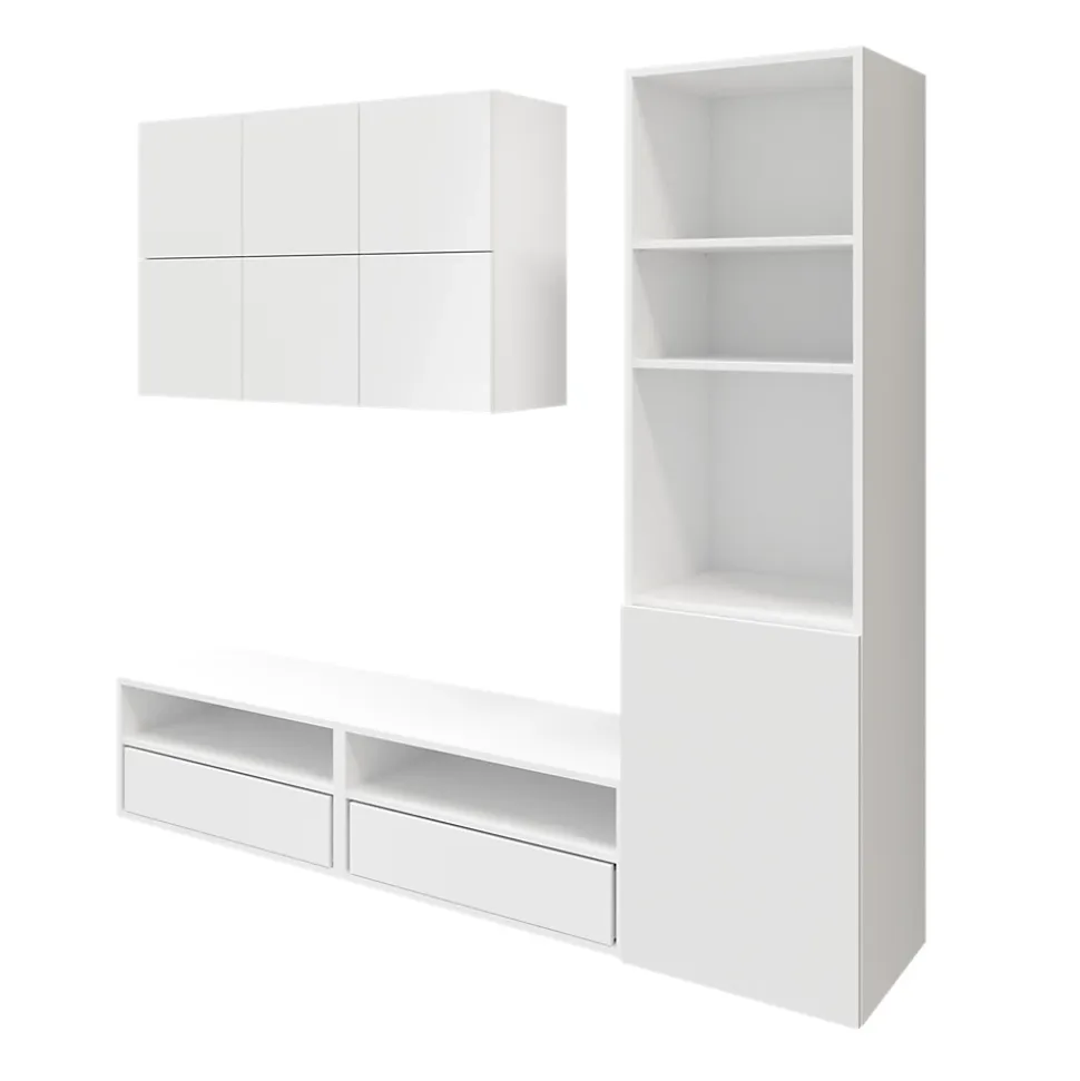 Meuble TV blanc 1 porte et 2 tiroirs avec meuble suspendu GoodHome Atomia H. 187,5 x L. 125 x P. 47 cm