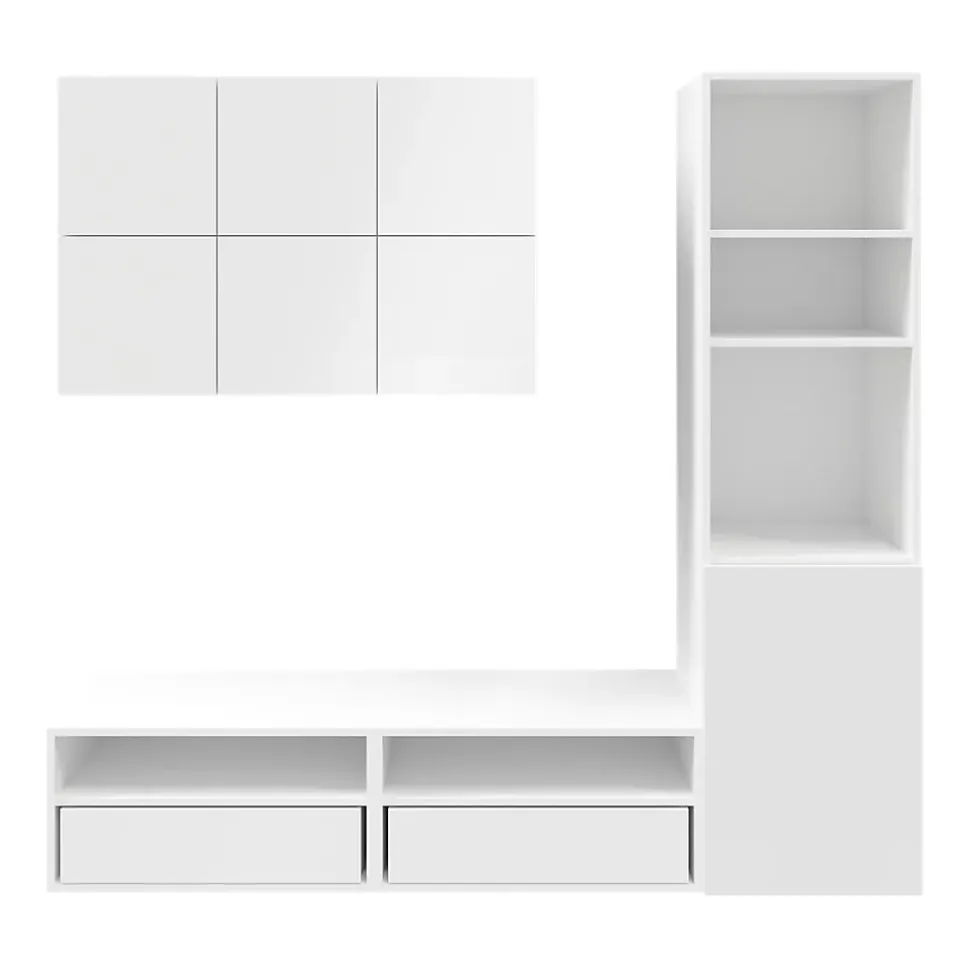 Meuble TV blanc 1 porte et 2 tiroirs avec meuble suspendu GoodHome Atomia H. 187,5 x L. 125 x P. 47 cm