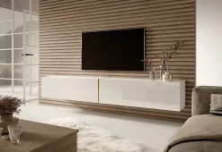 Meuble TV blanc avec détail doré 200 cm BISIRA