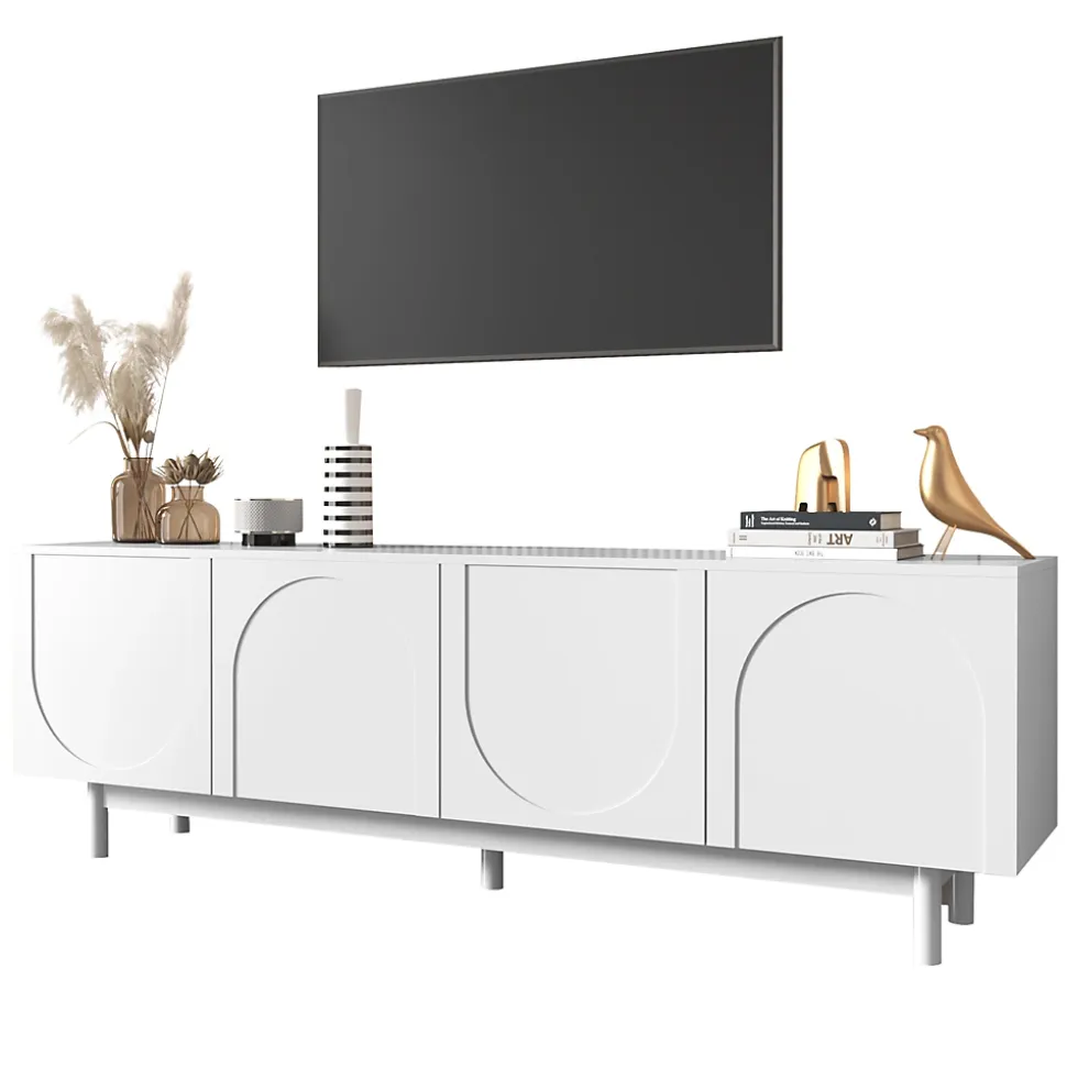 Meuble TV blanc, meuble bas avec panneaux réglables, pour salon ou chambre, charge 50 kg