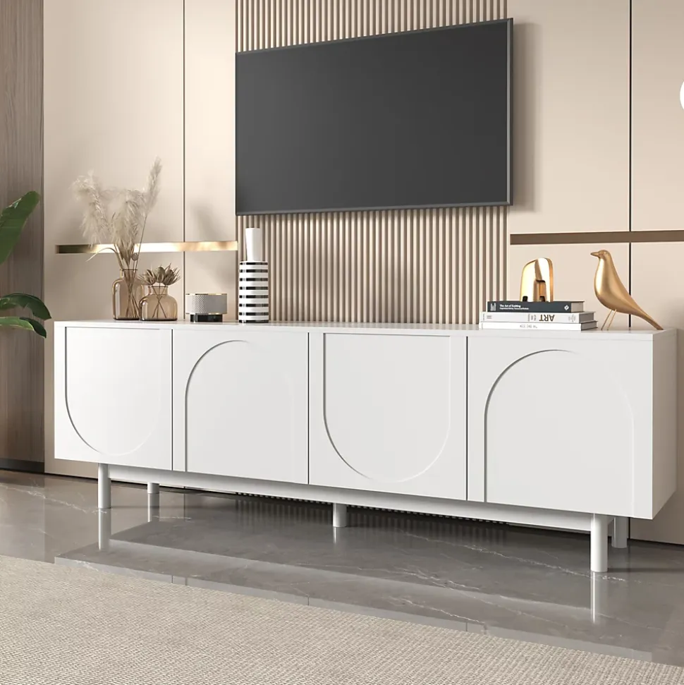 Meuble TV blanc, meuble bas avec panneaux réglables, pour salon ou chambre, charge 50 kg