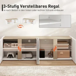 Meuble TV Blanc Pour Téléviseur 65" - Portes Soft-close, Étagères Ajustables - Gestion Câbles